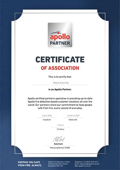 Apollo Partner Certificate for Mikro-Pulssi 2026.