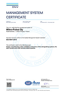 ISO 9001 certificate of Mikro-Pulssi.